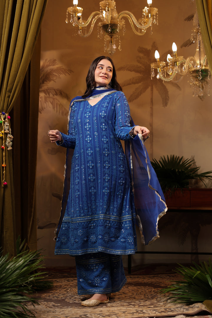 Royal Blue Chikankari Suit Set