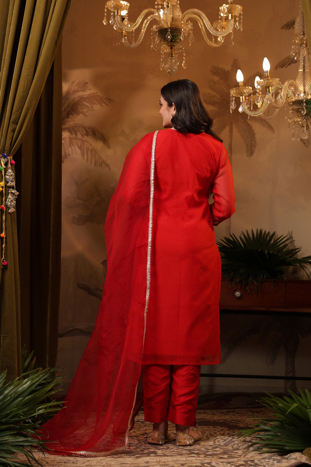 Red Gota Chanderi Suit Set