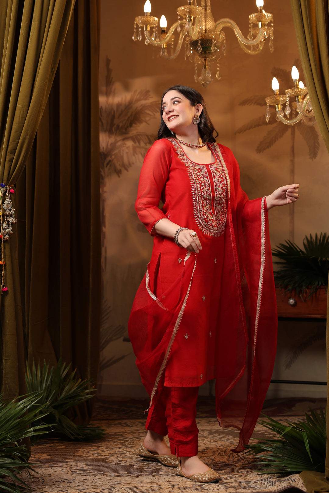 Red Gota Chanderi Suit Set