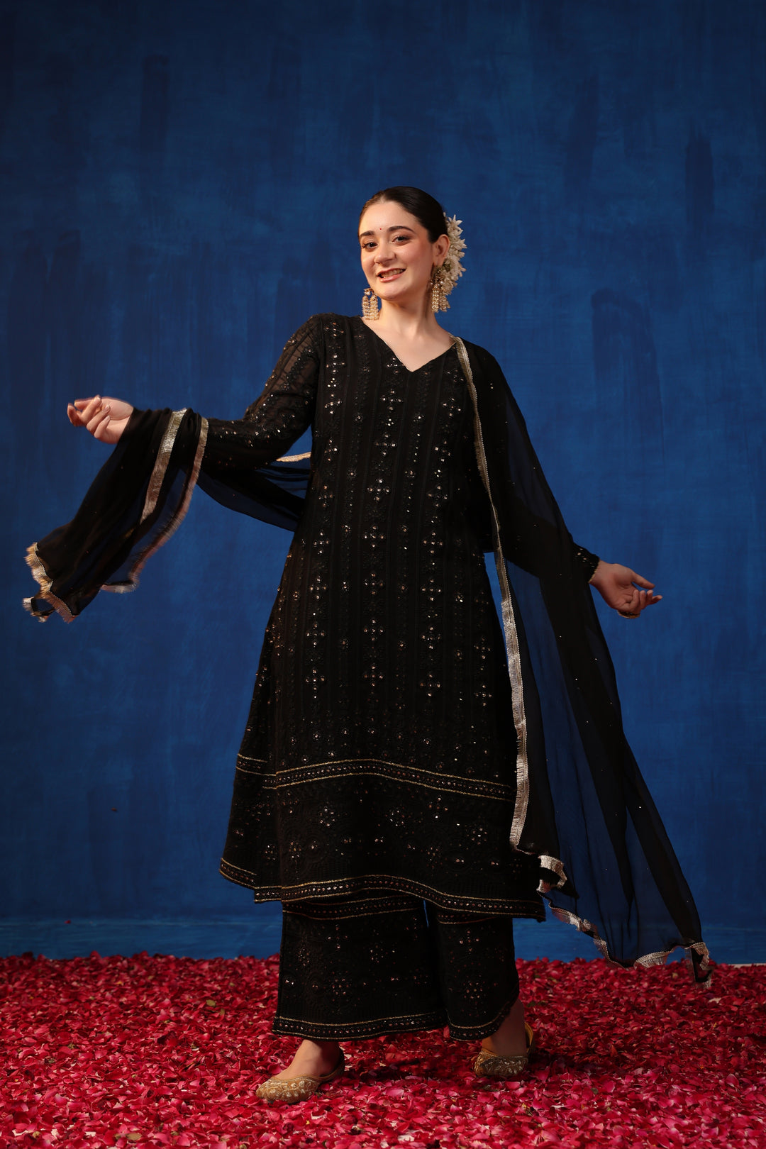 Black Chikankari Suit Set