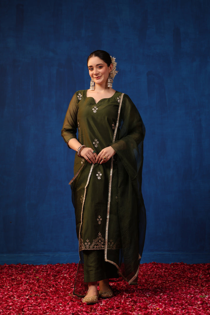 Olive Chanderi Gota Suit Set