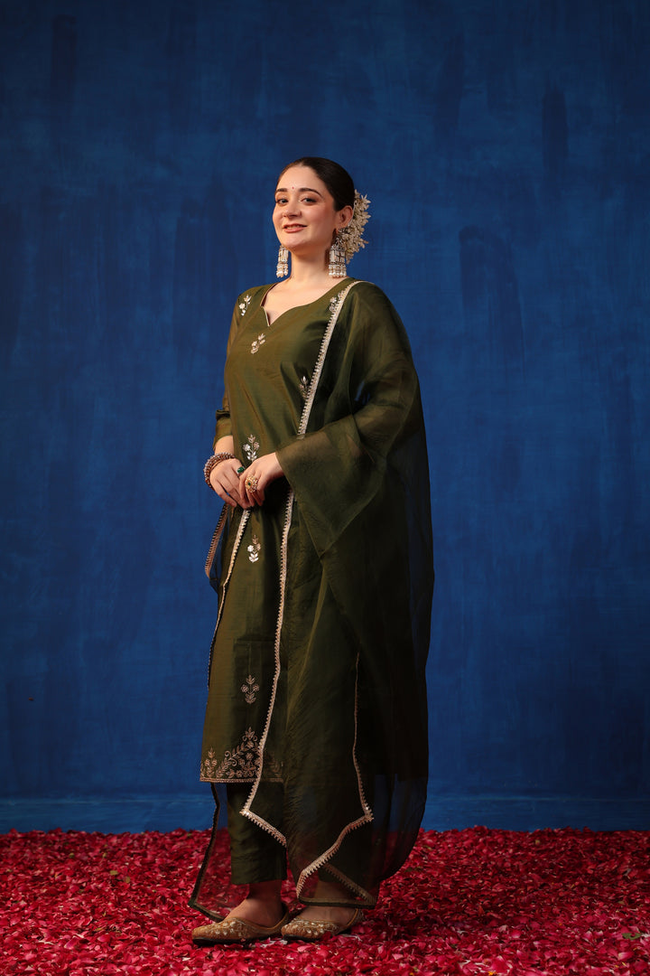 Olive Chanderi Gota Suit Set