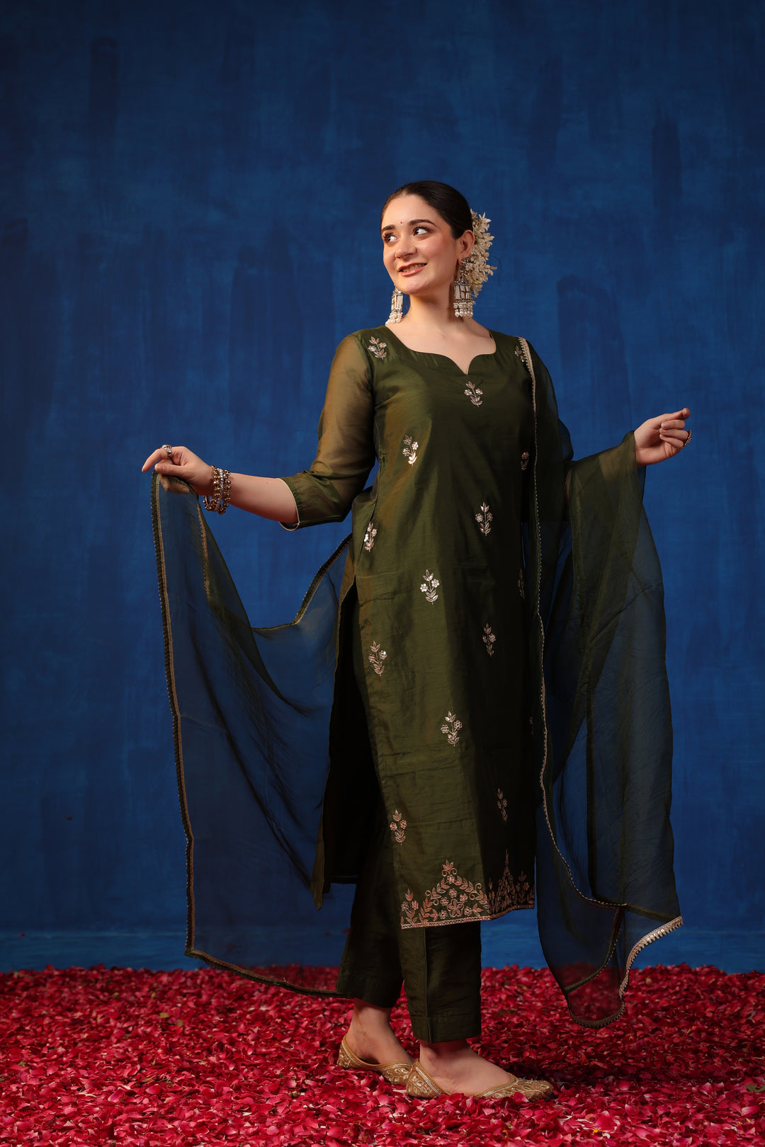 Olive Chanderi Gota Suit Set