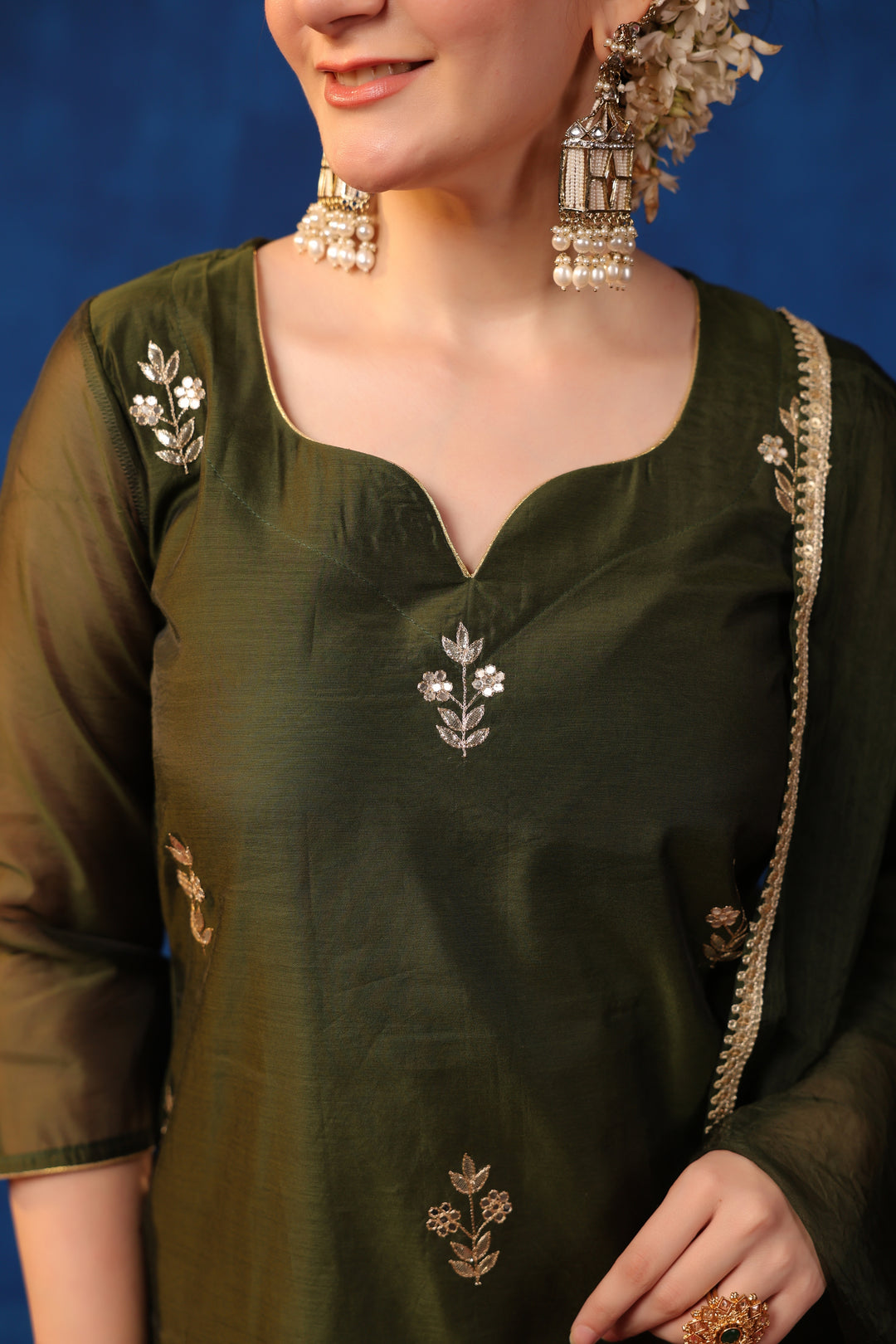 Olive Chanderi Gota Suit Set