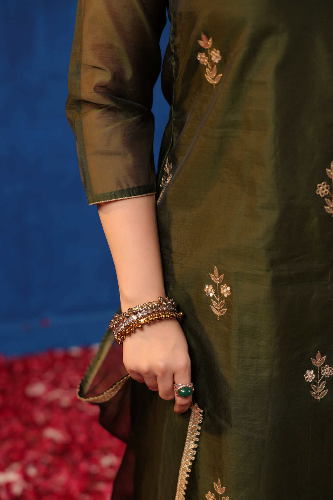 Olive Chanderi Gota Suit Set