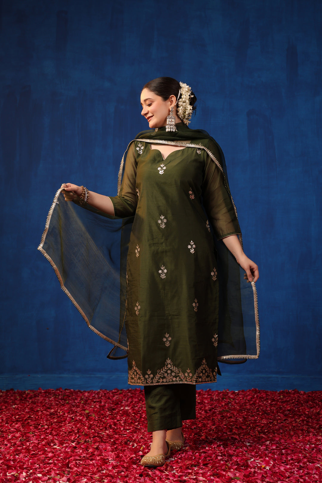 Olive Chanderi Gota Suit Set