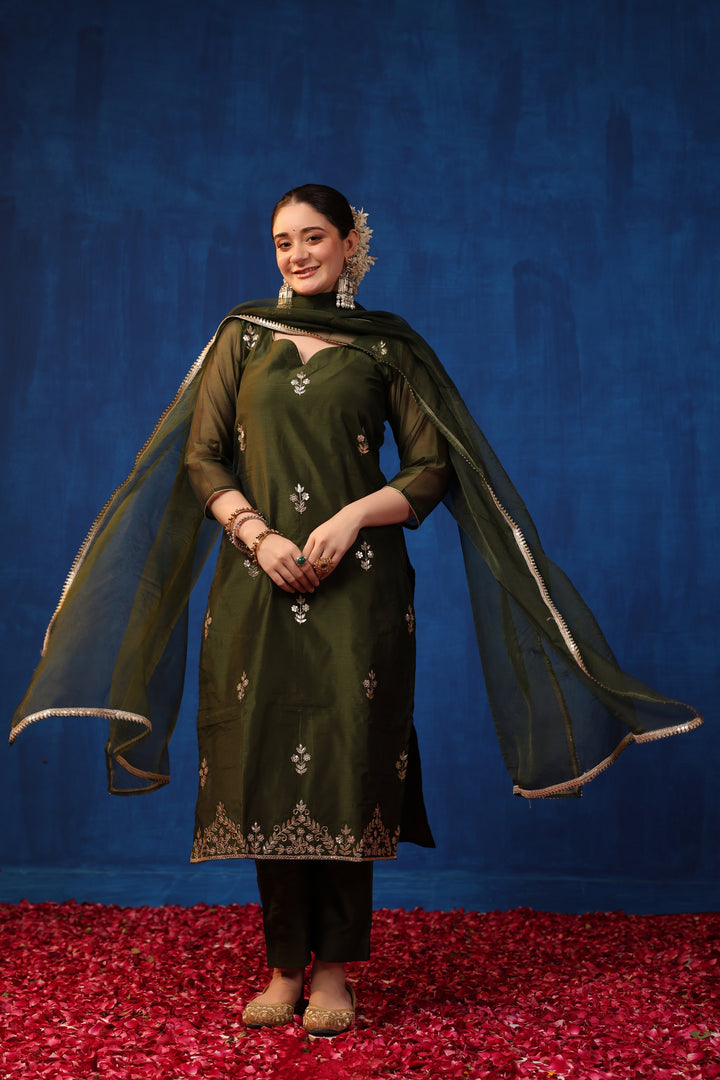 Olive Chanderi Gota Suit Set