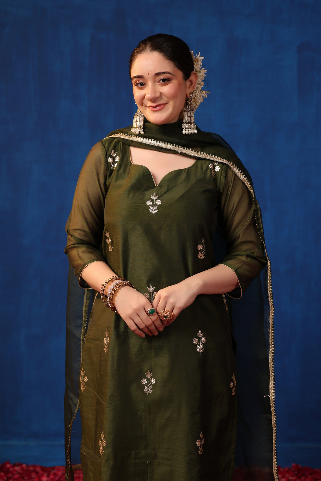 Olive Chanderi Gota Suit Set