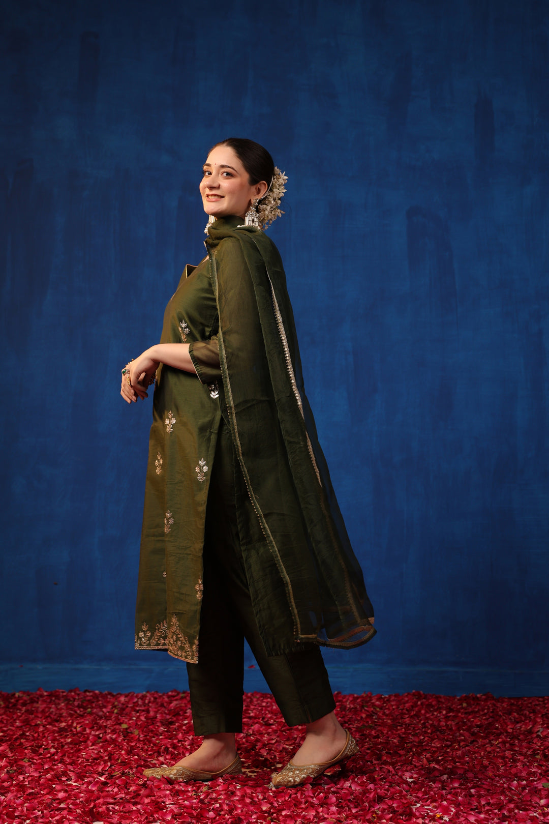 Olive Chanderi Gota Suit Set