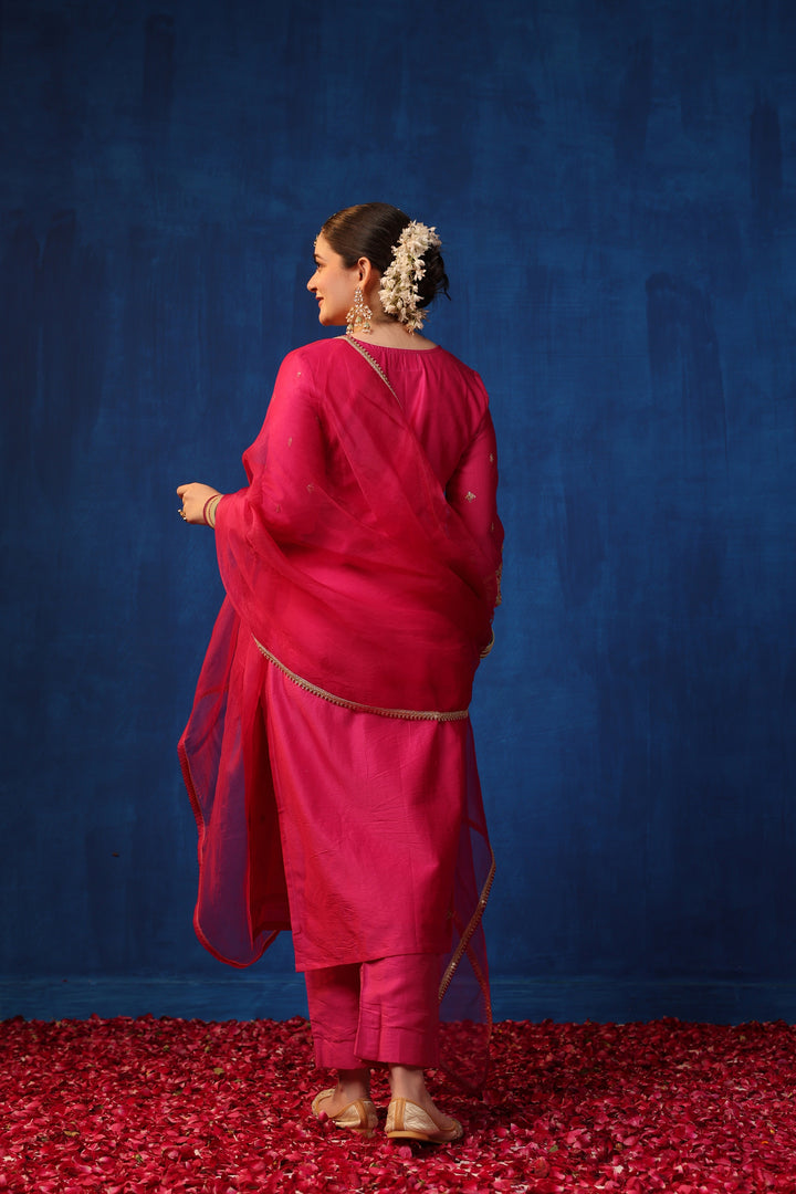 Fuschia Chanderi Gota Suit Set