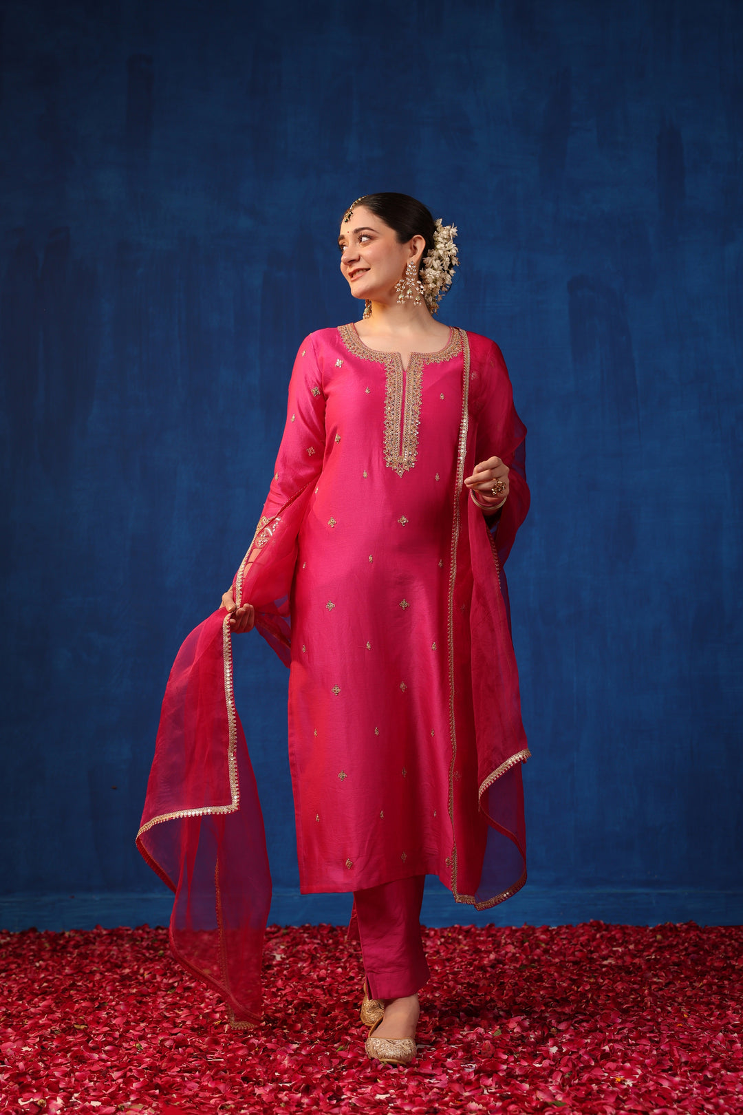 Fuschia Chanderi Gota Suit Set