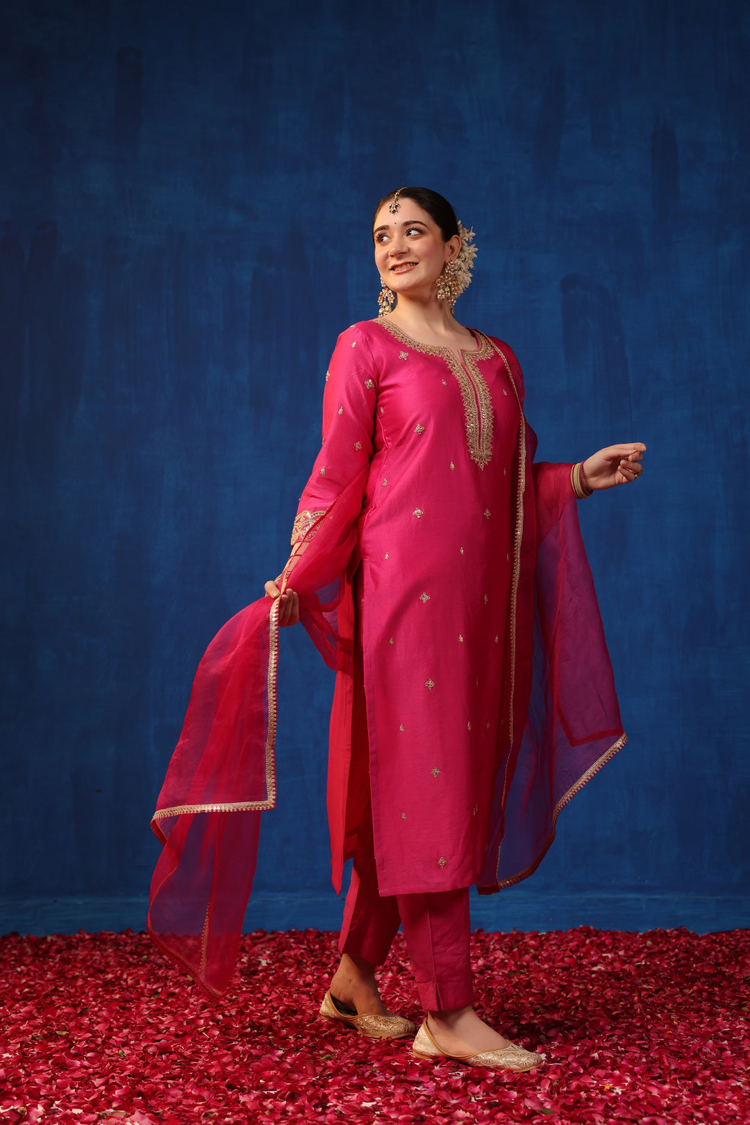 Fuschia Chanderi Gota Suit Set