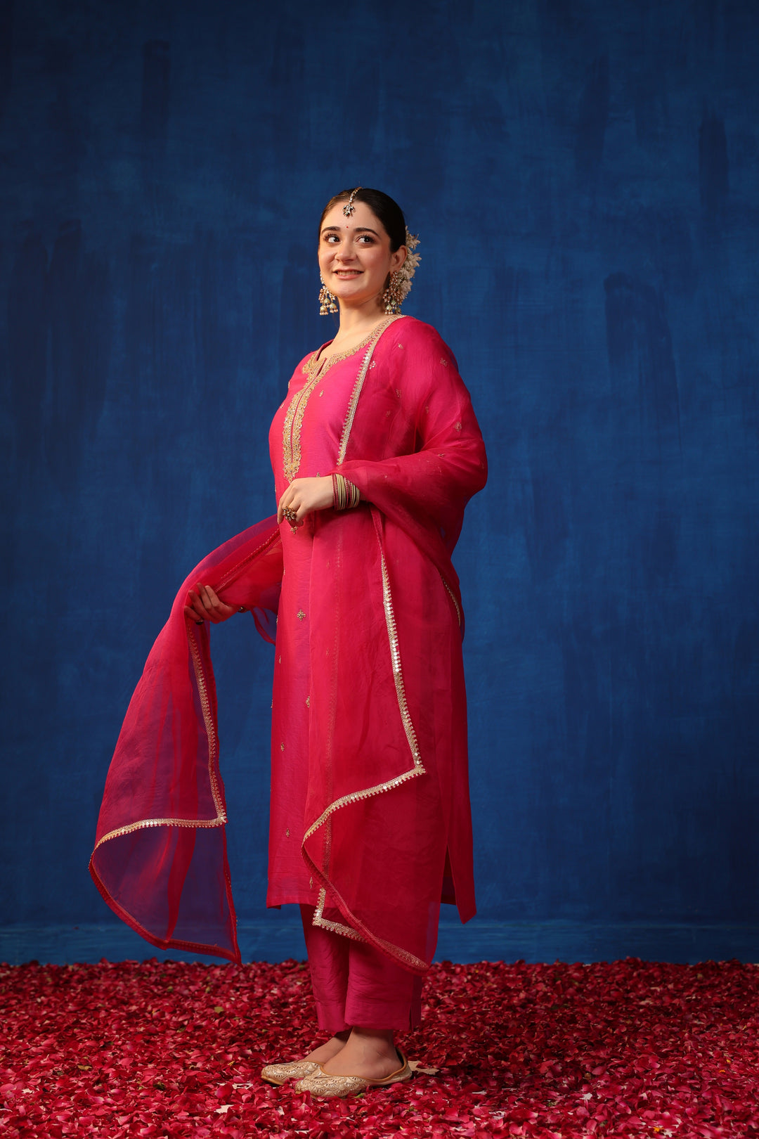 Fuschia Chanderi Gota Suit Set