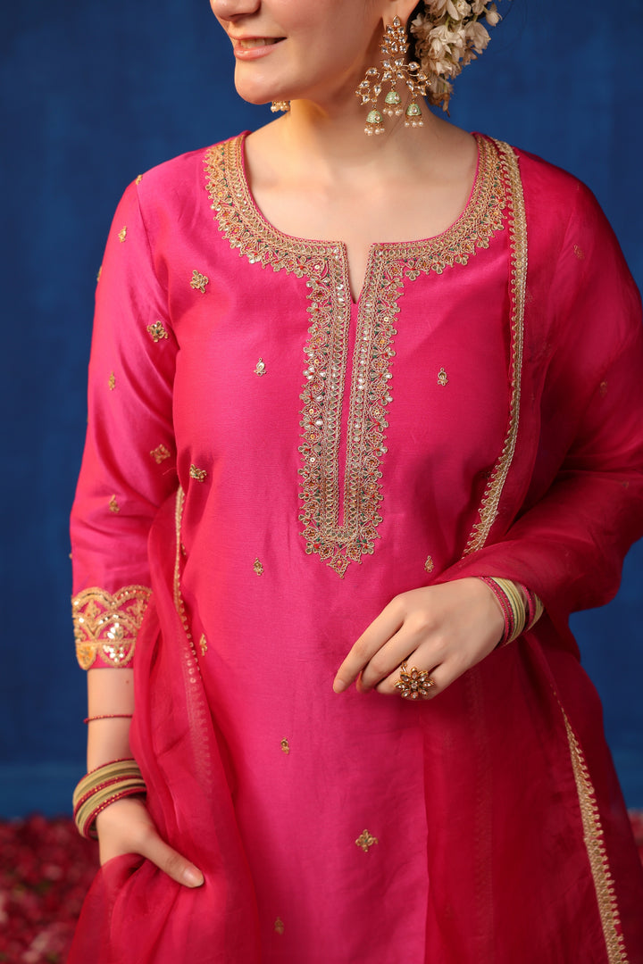 Fuschia Chanderi Gota Suit Set