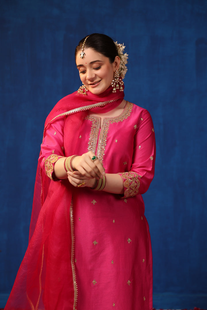 Fuschia Chanderi Gota Suit Set