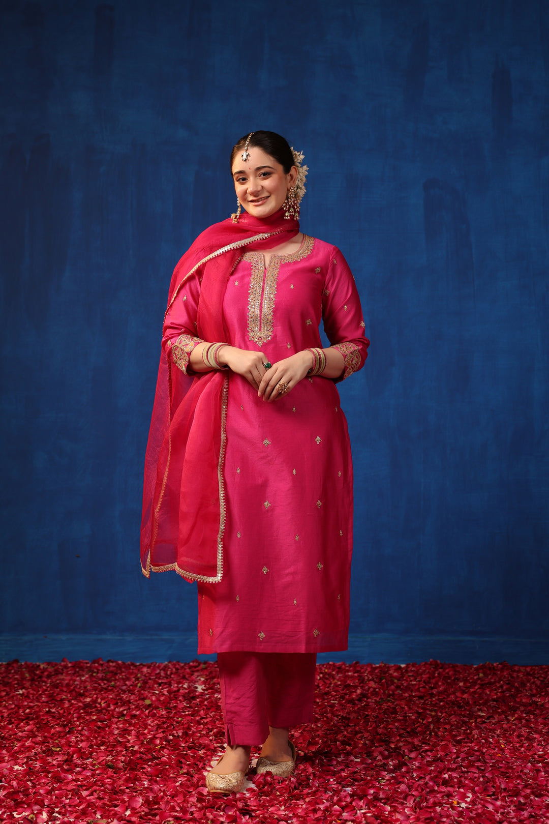 Fuschia Chanderi Gota Suit Set