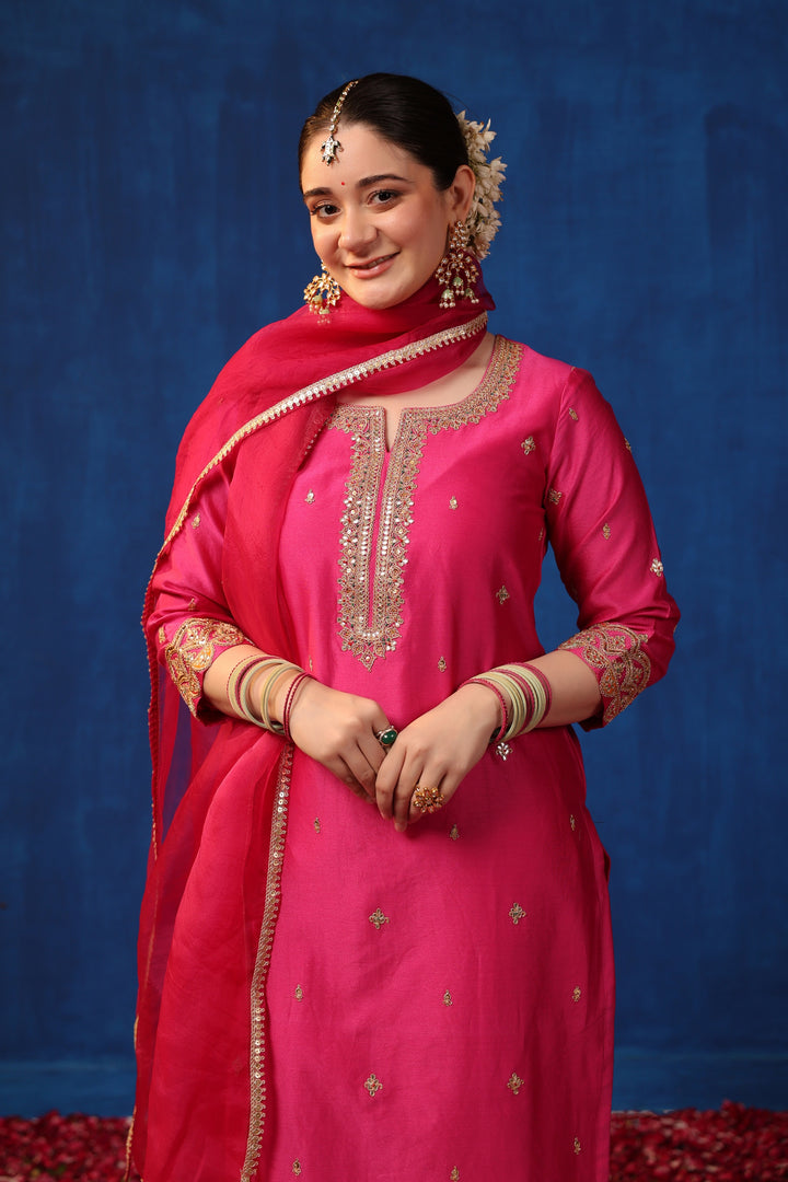 Fuschia Chanderi Gota Suit Set