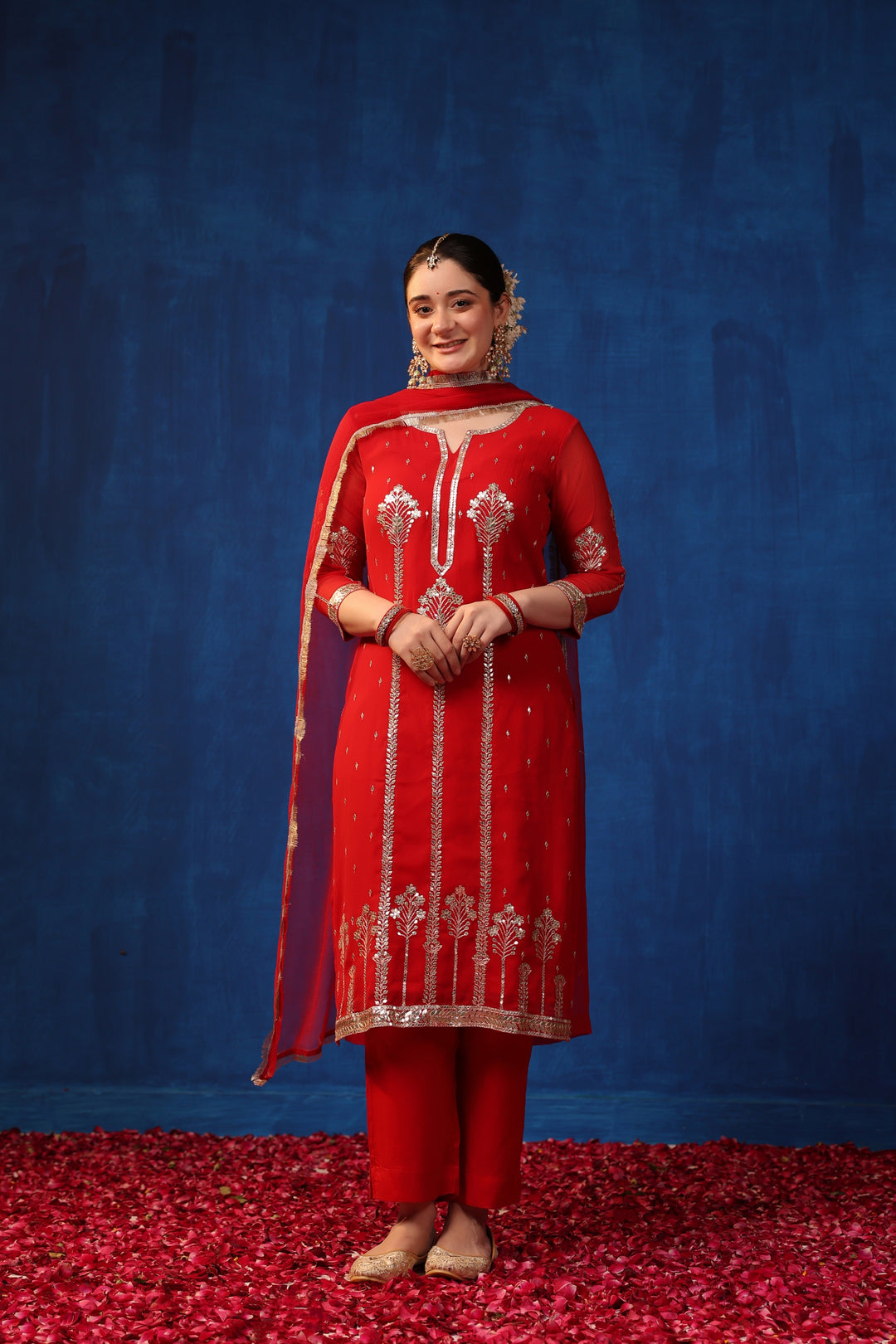 Red Georgette Gota Suit Set