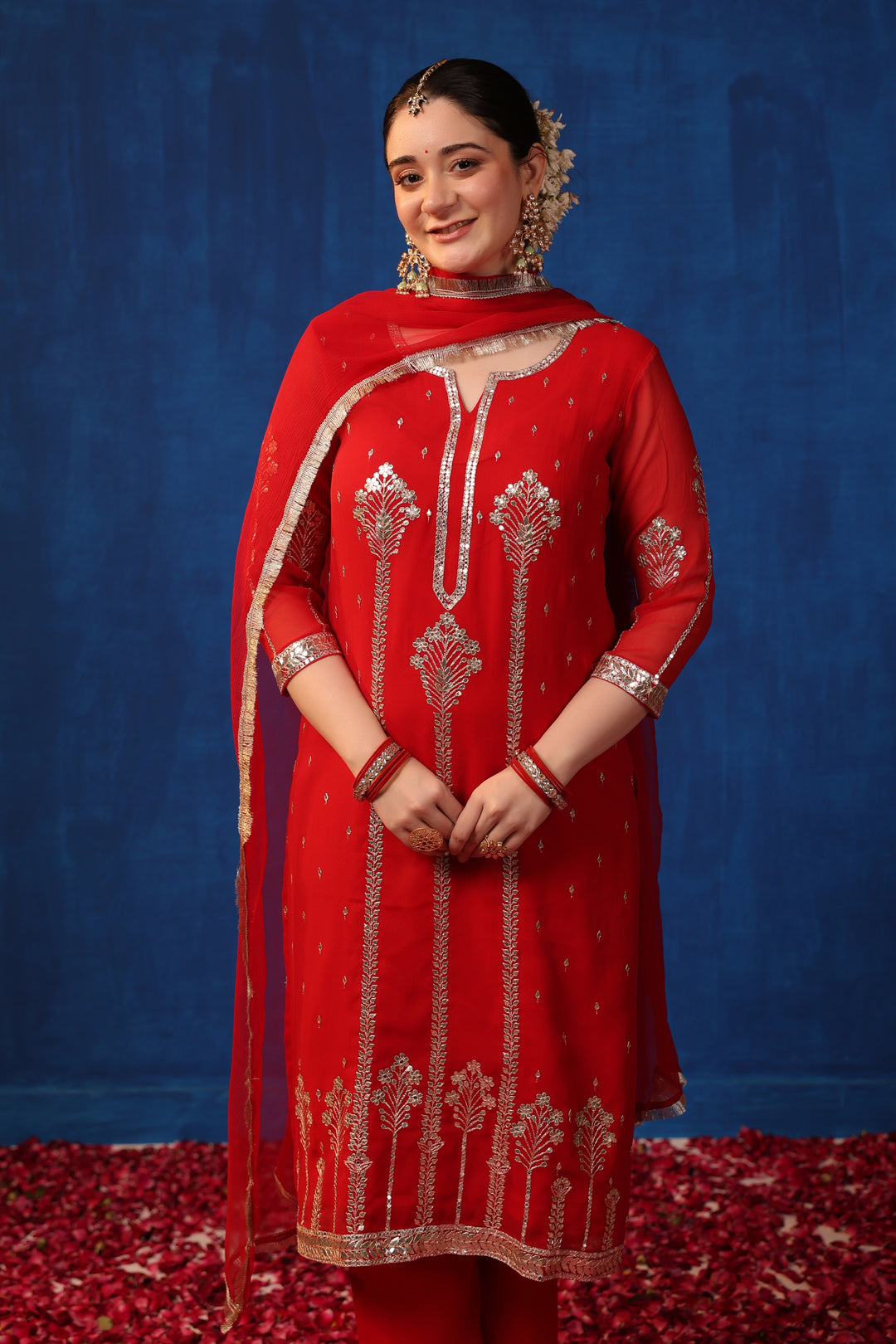 Red Georgette Gota Suit Set