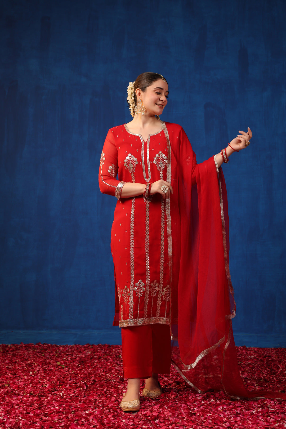 Red Georgette Gota Suit Set