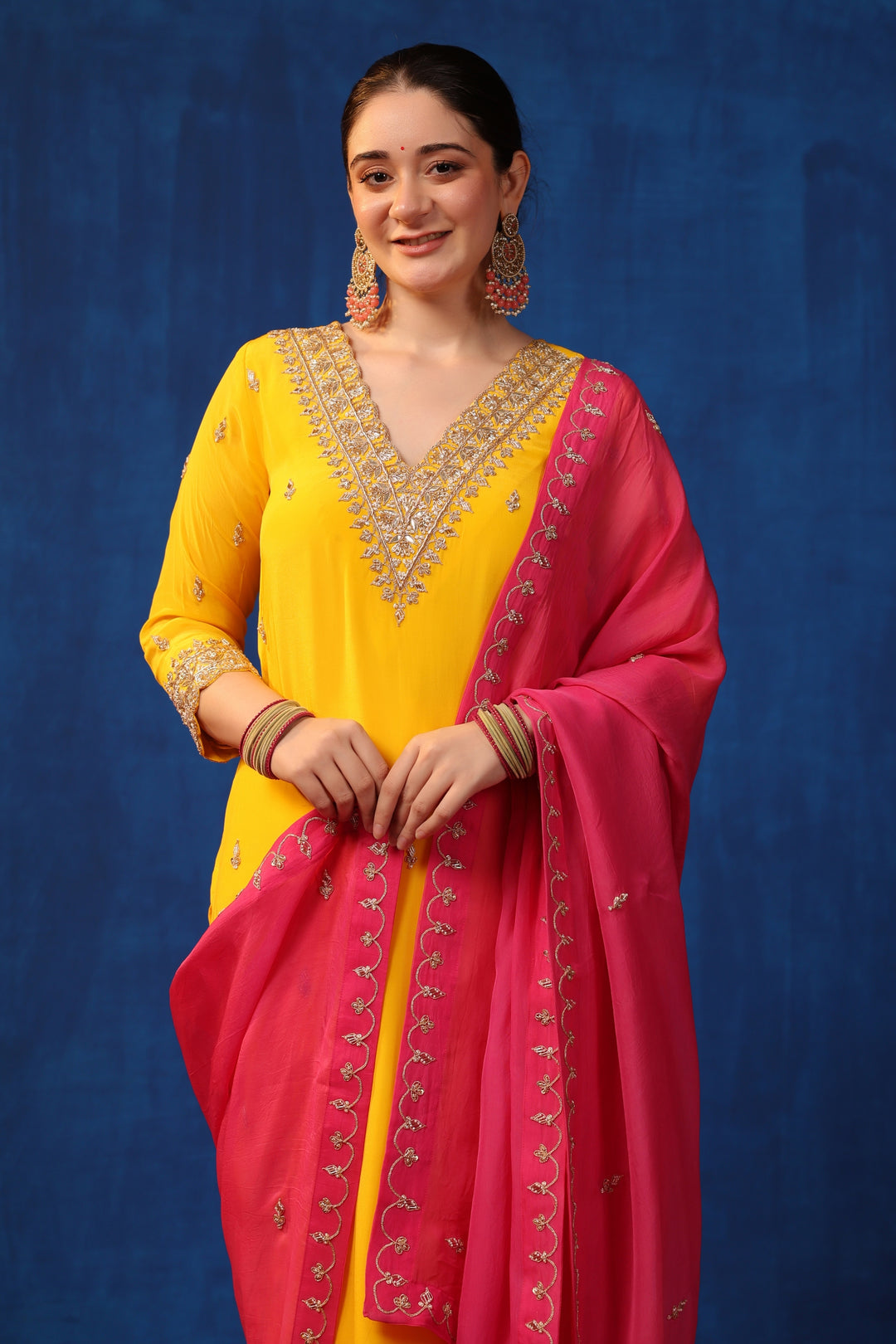 Yellow Crepe Zardozi Suit Set