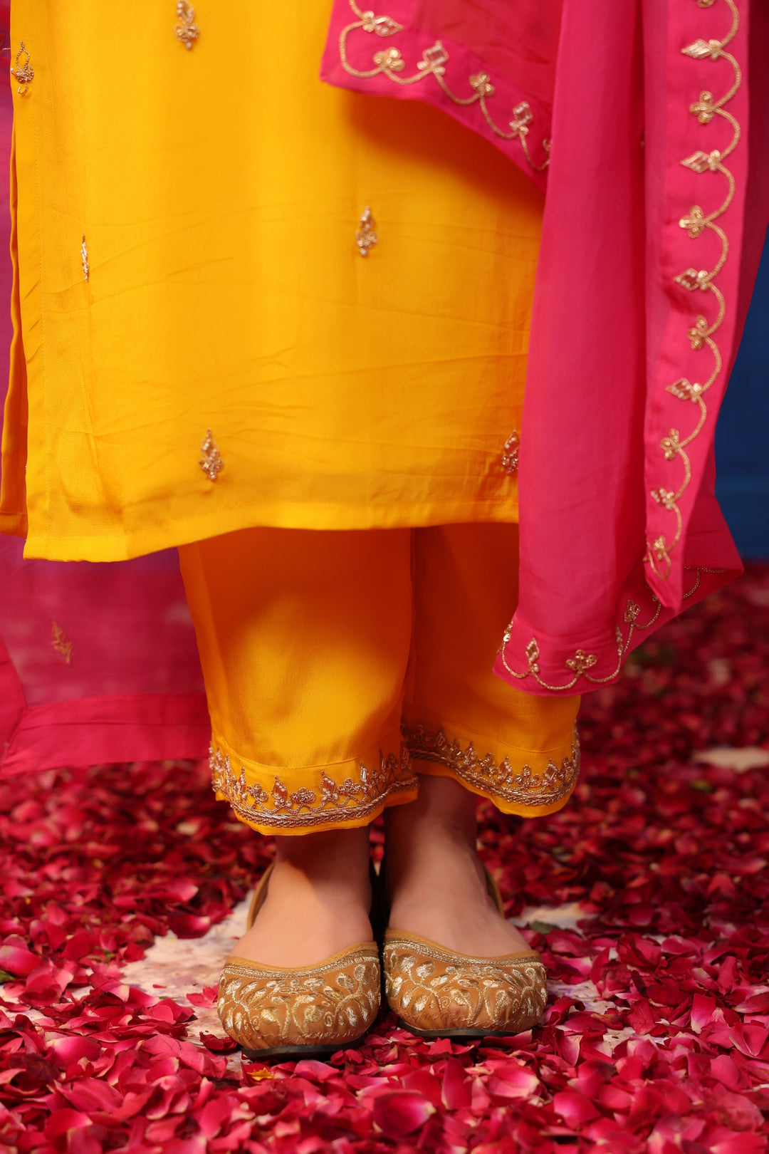 Yellow Crepe Zardozi Suit Set