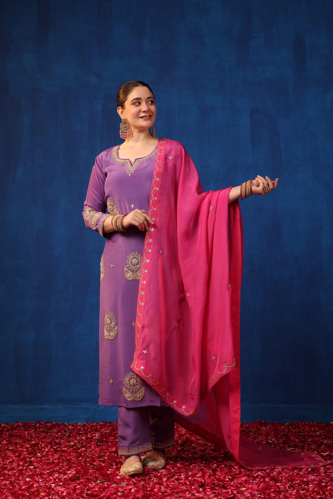 Purple Crepe Gota Suit Set