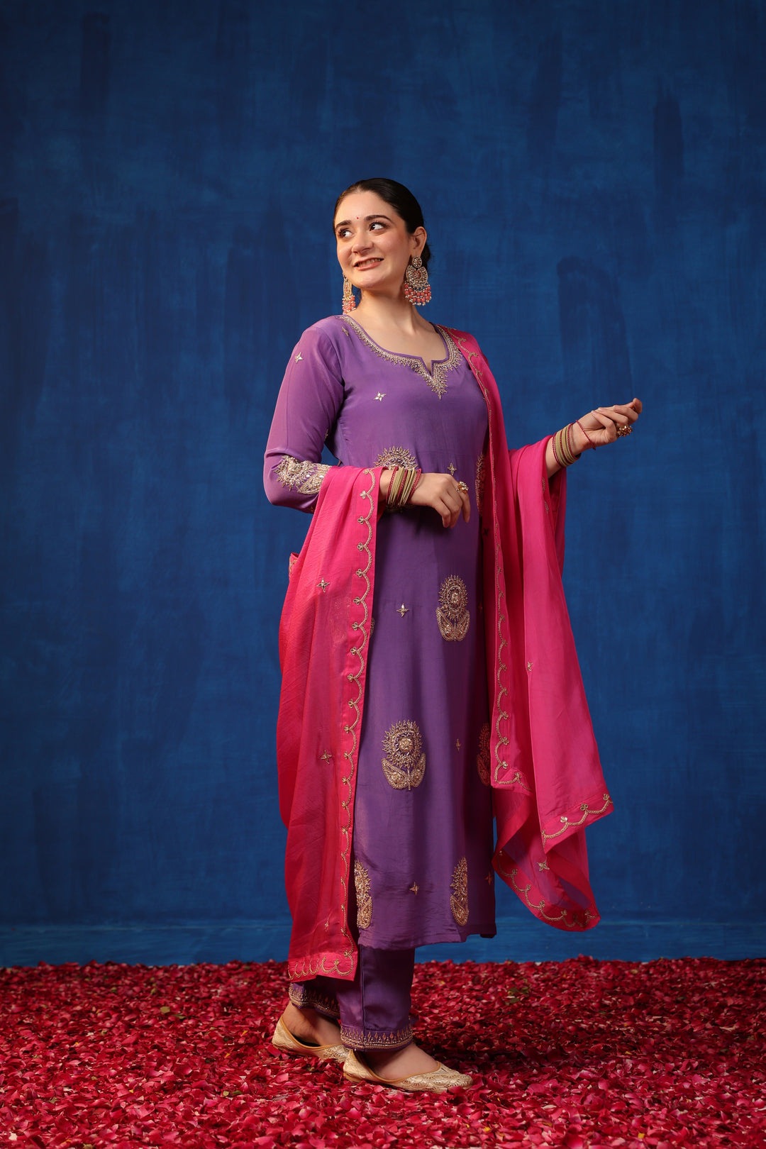 Purple Crepe Gota Suit Set