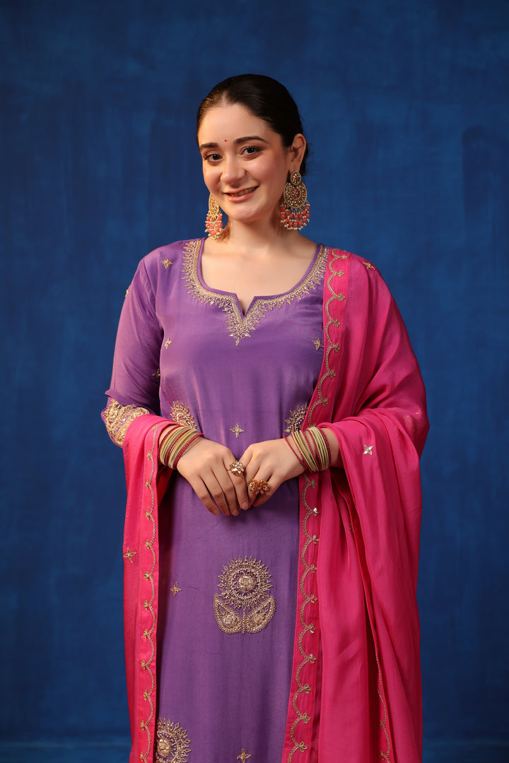 Purple Crepe Gota Suit Set