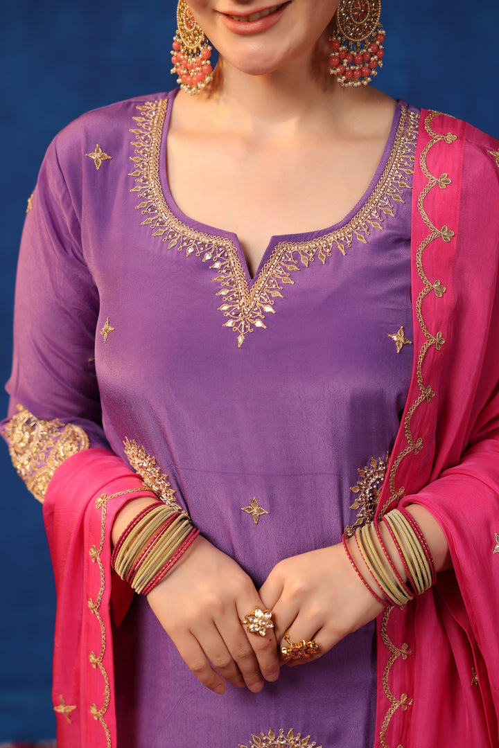 Purple Crepe Gota Suit Set