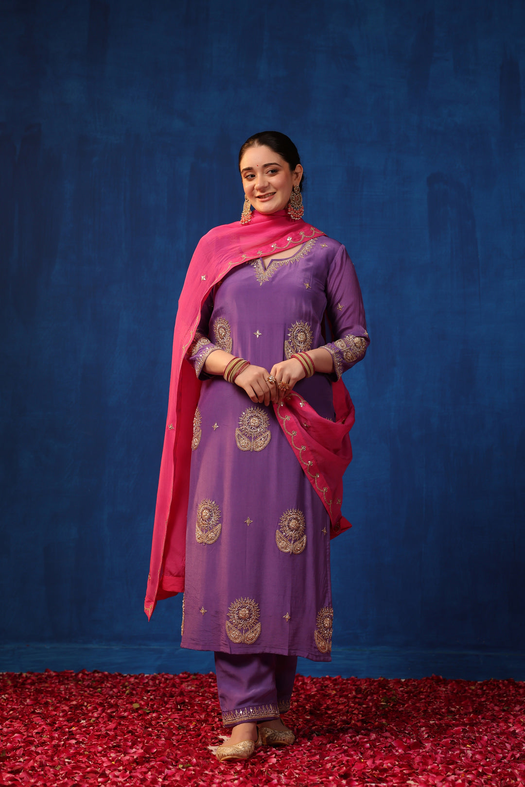 Purple Crepe Gota Suit Set