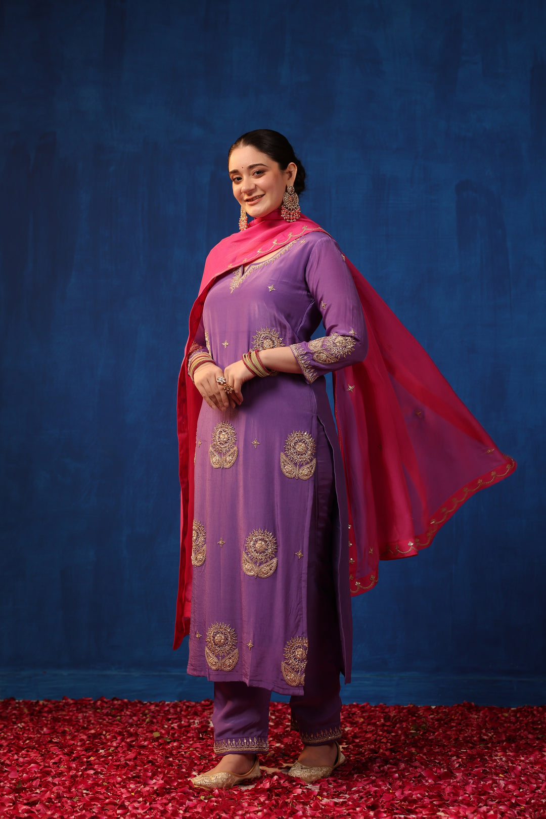 Purple Crepe Gota Suit Set