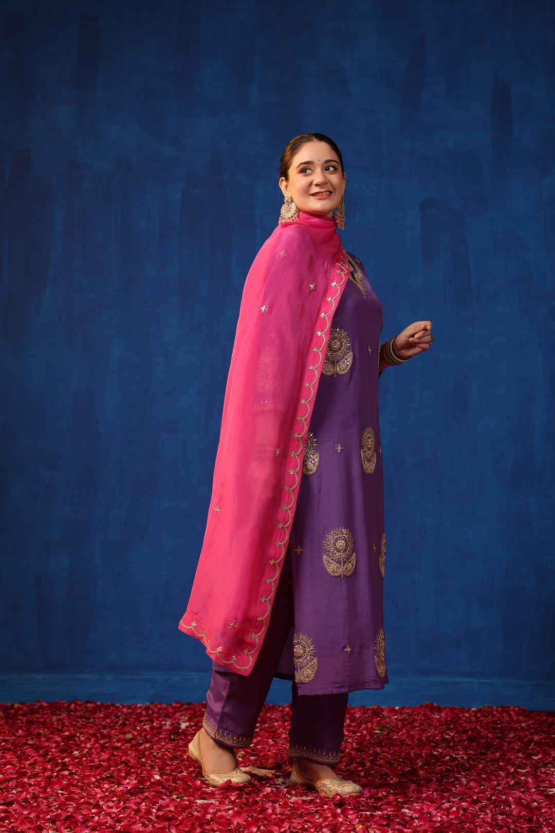 Purple Crepe Gota Suit Set