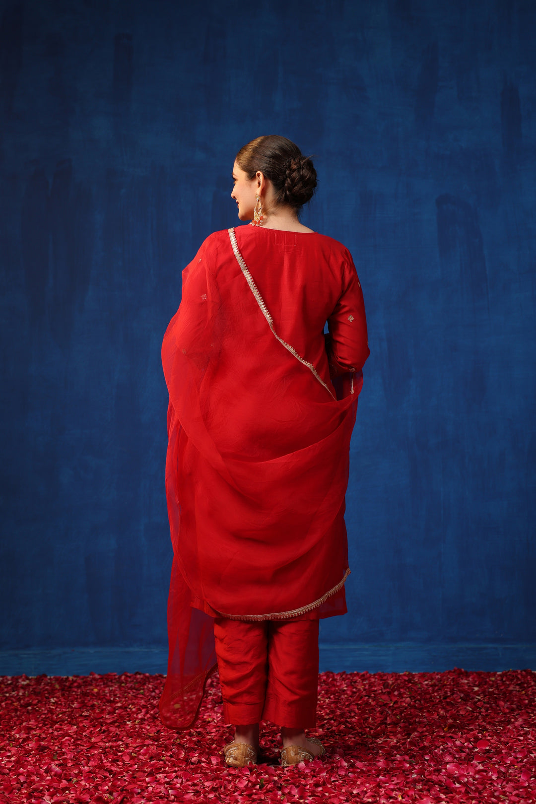 Red Chanderi Marodi Suit Set