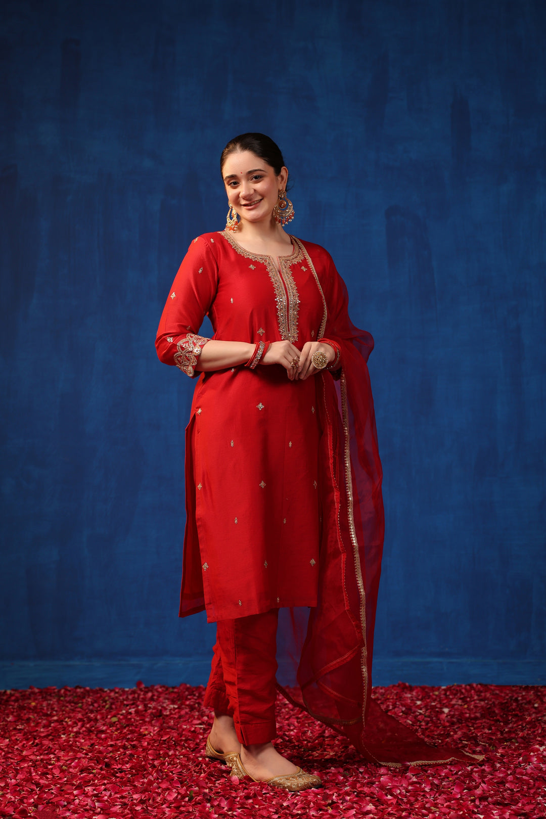 Red Chanderi Marodi Suit Set