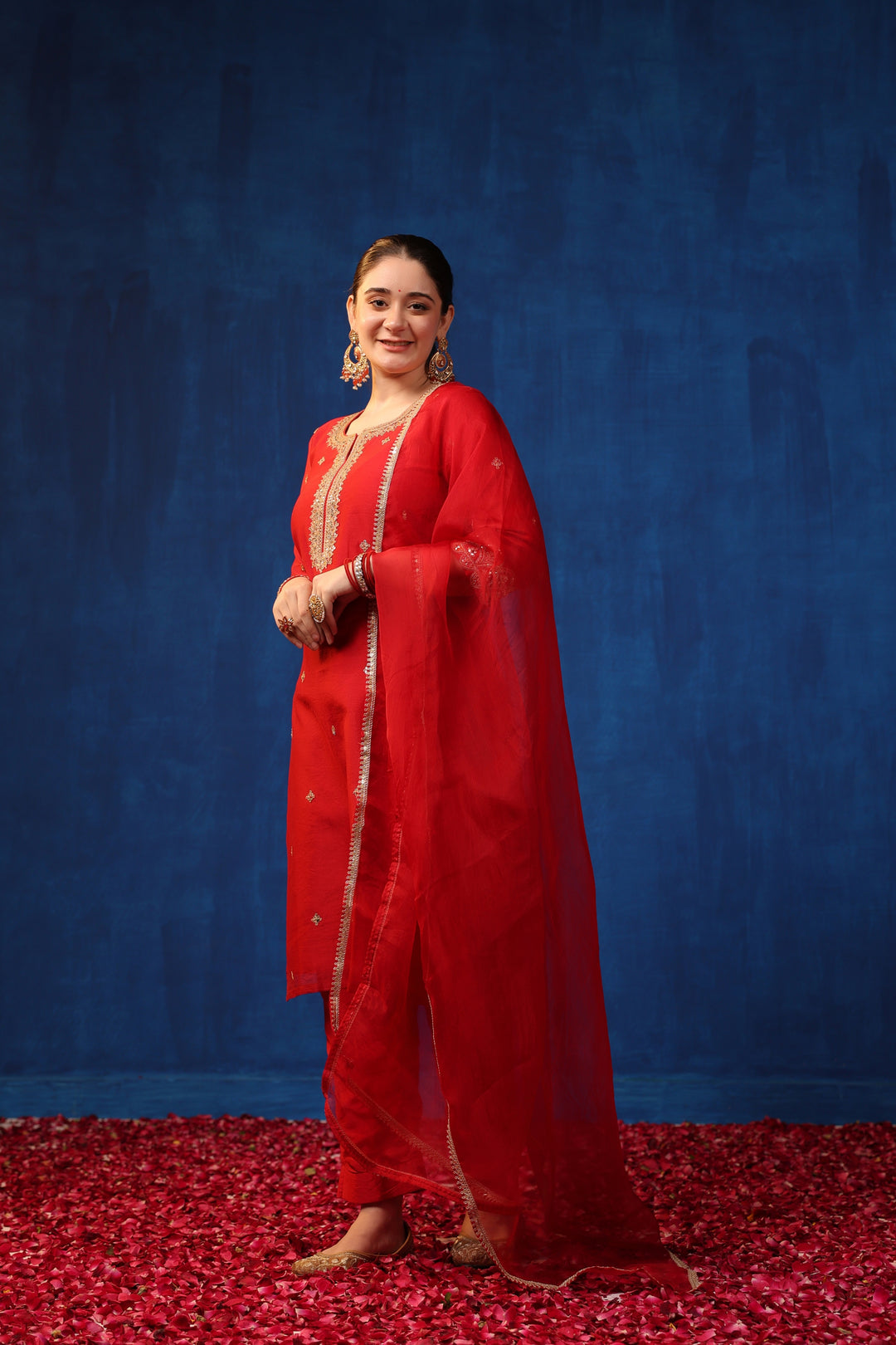 Red Chanderi Marodi Suit Set