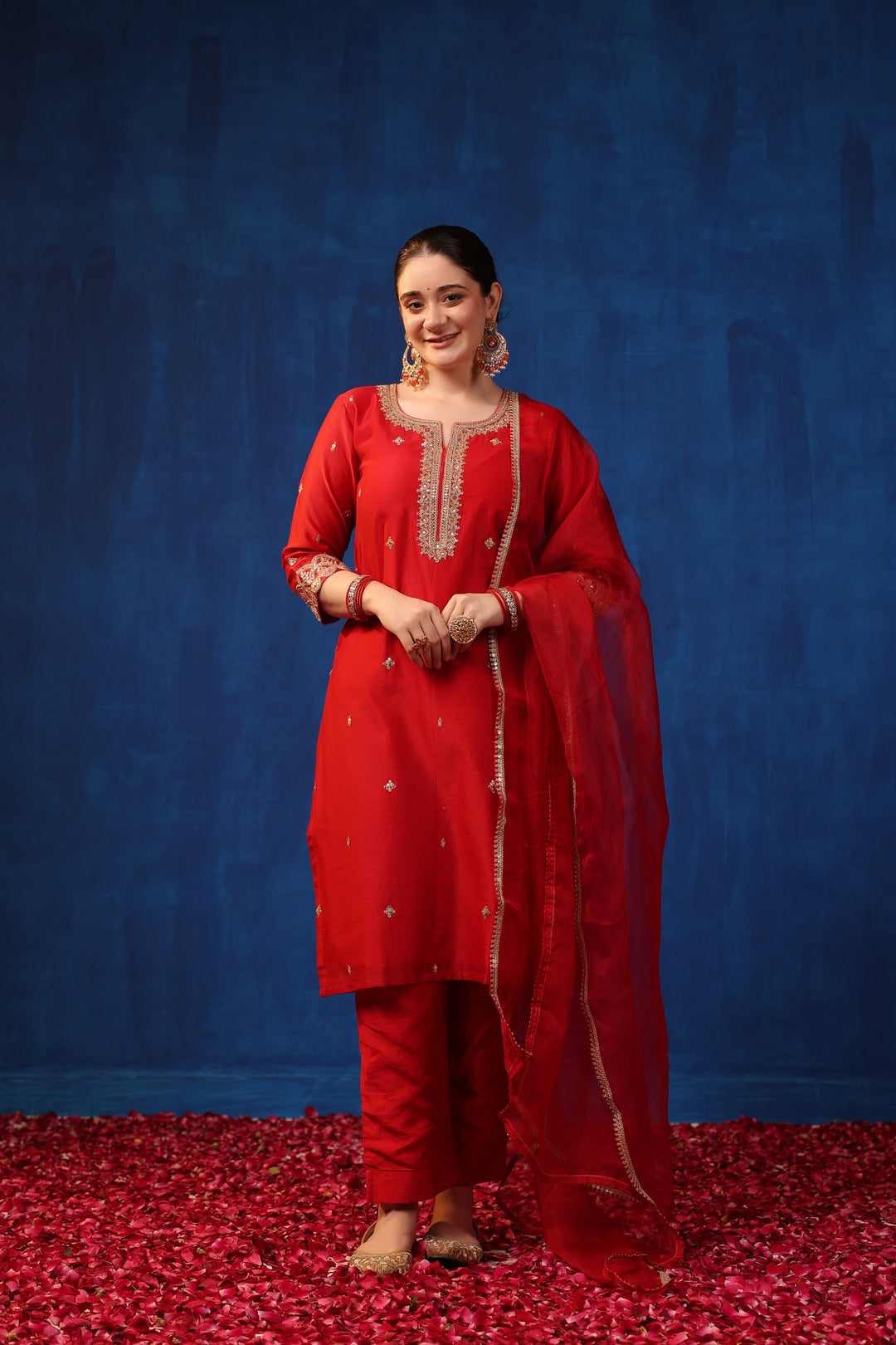 Red Chanderi Marodi Suit Set