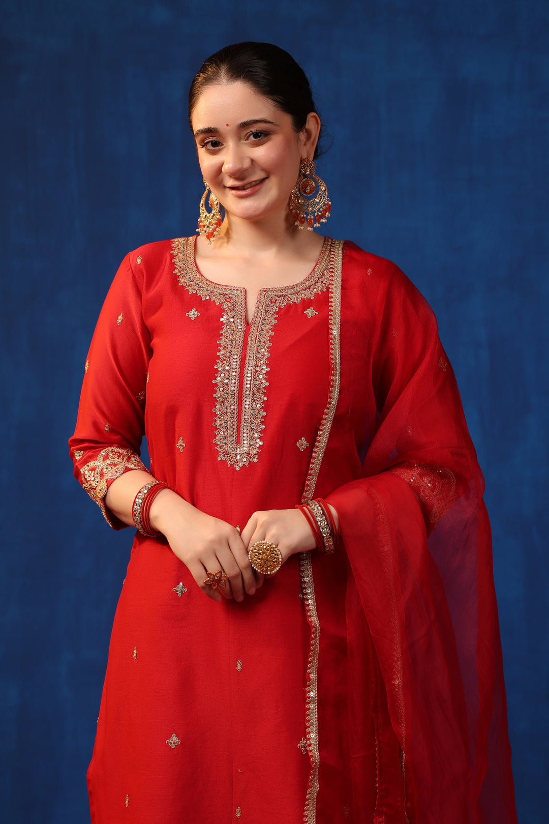 Red Chanderi Marodi Suit Set