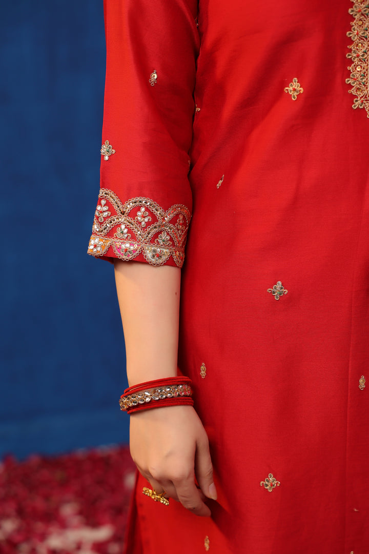 Red Chanderi Marodi Suit Set