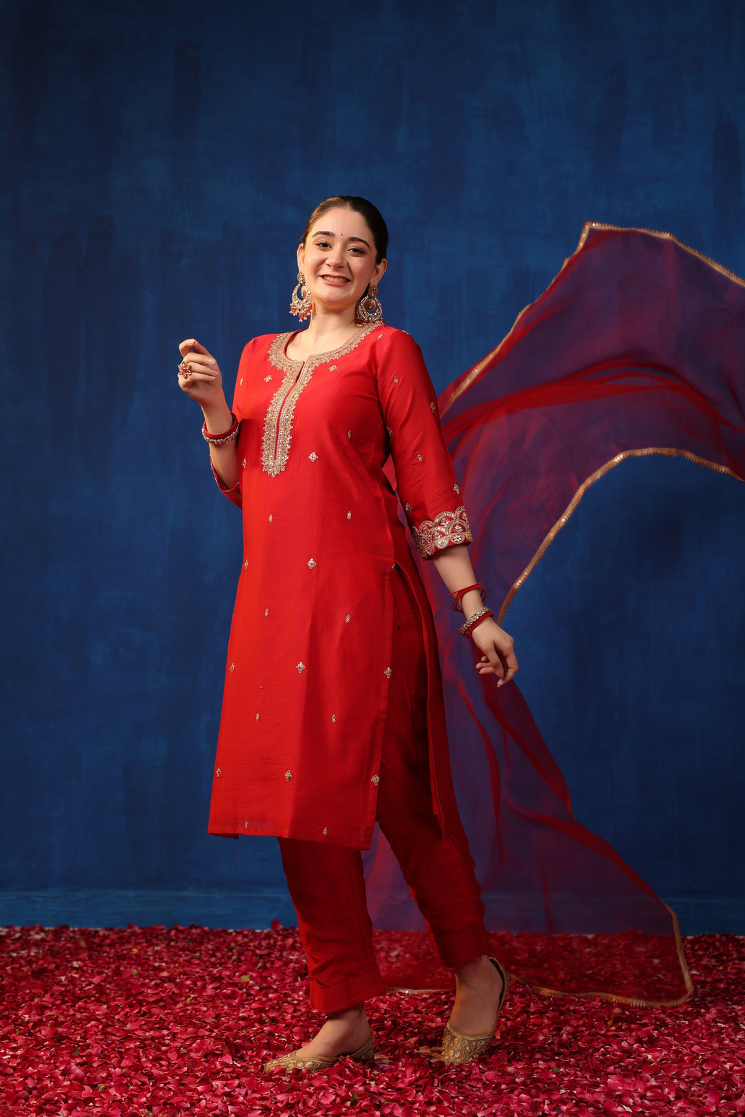 Red Chanderi Marodi Suit Set