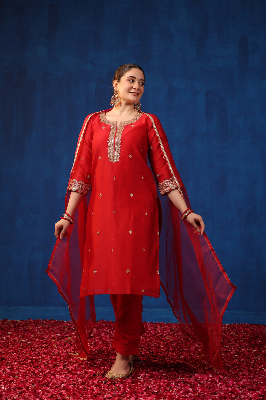 Red Chanderi Marodi Suit Set