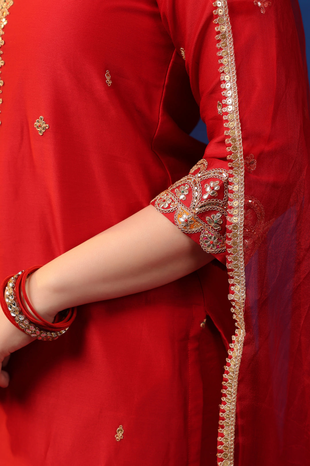 Red Chanderi Marodi Suit Set