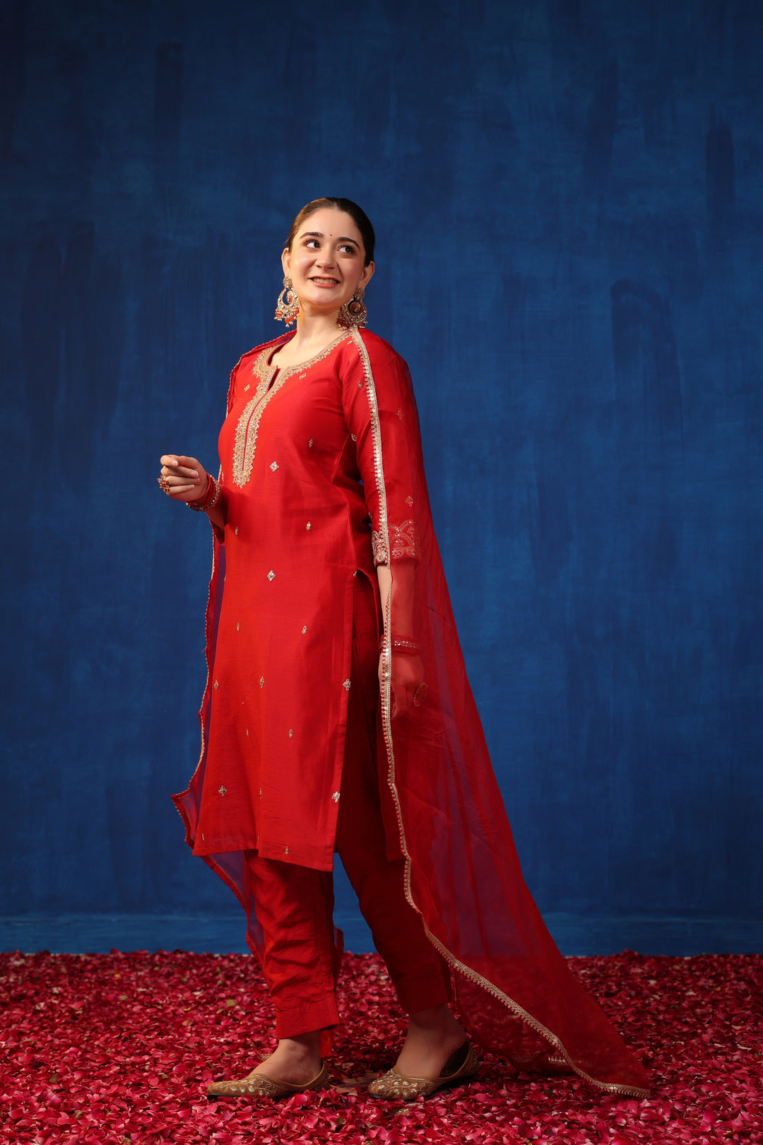 Red Chanderi Marodi Suit Set