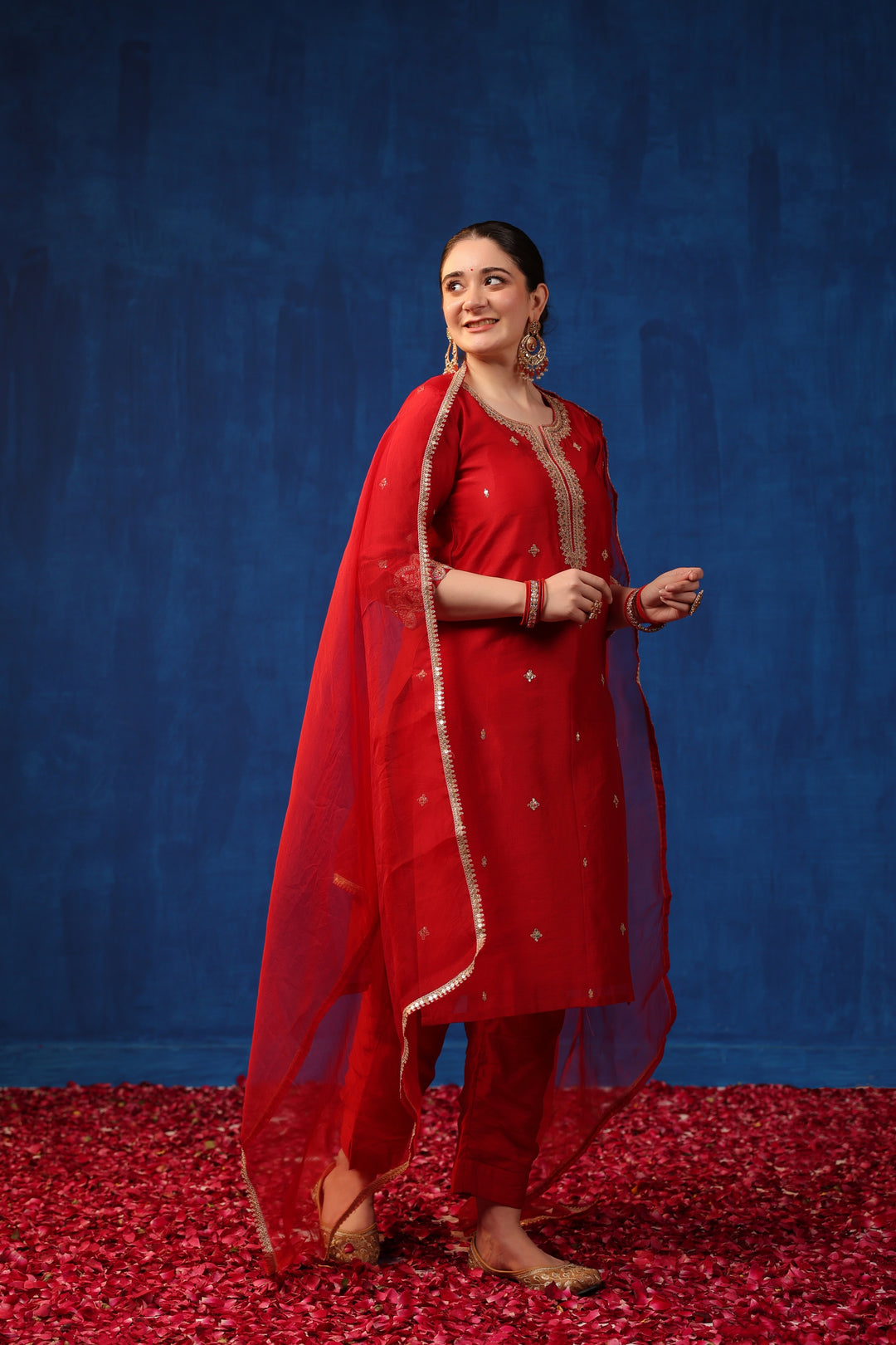 Red Chanderi Marodi Suit Set