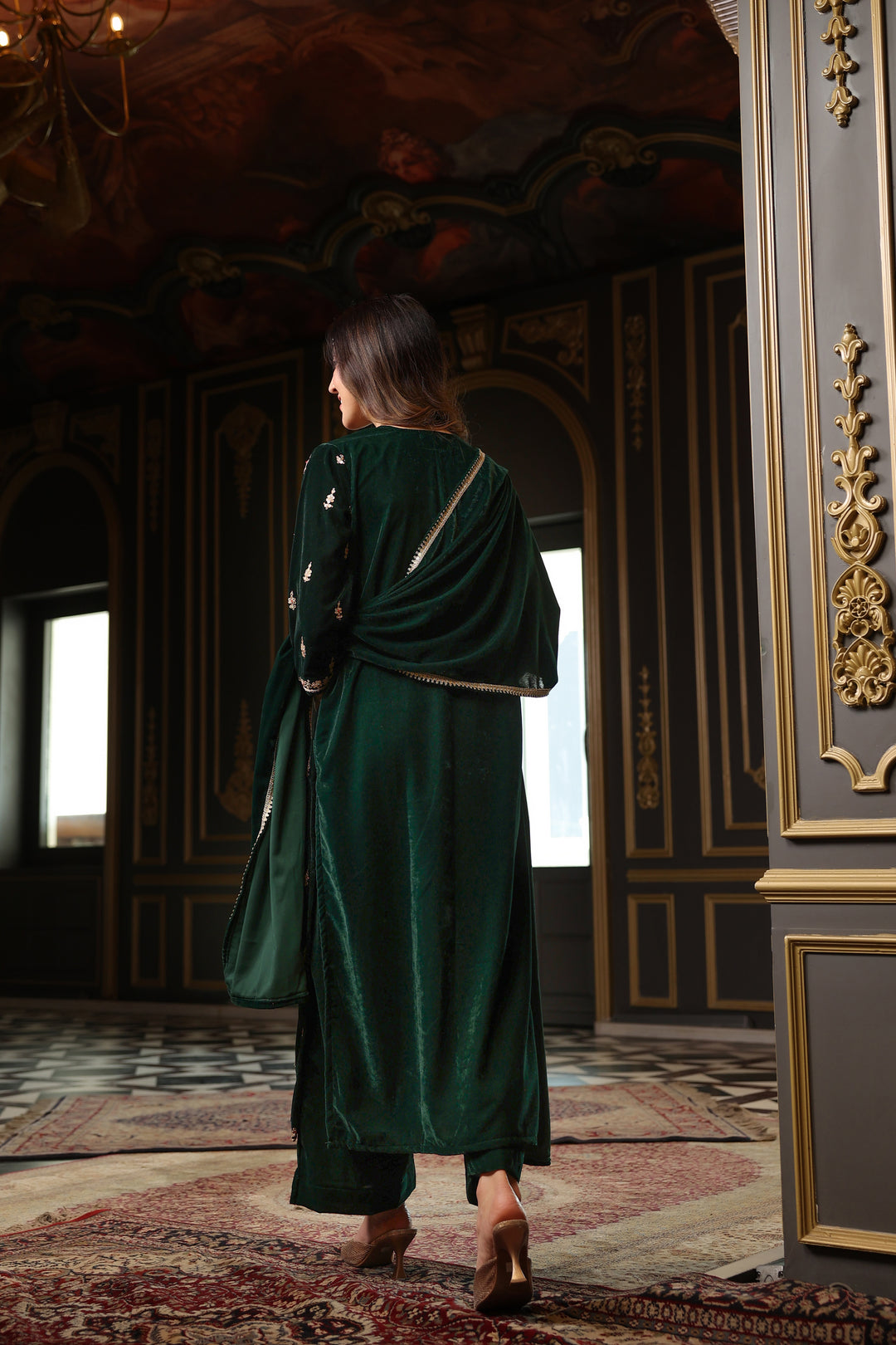 Dark Green Velvet Marodi Set