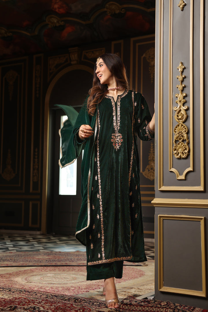 Dark Green Velvet Marodi Set