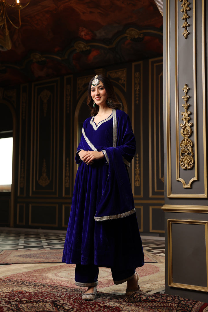 Royal Blue Anarkali Velvet Set