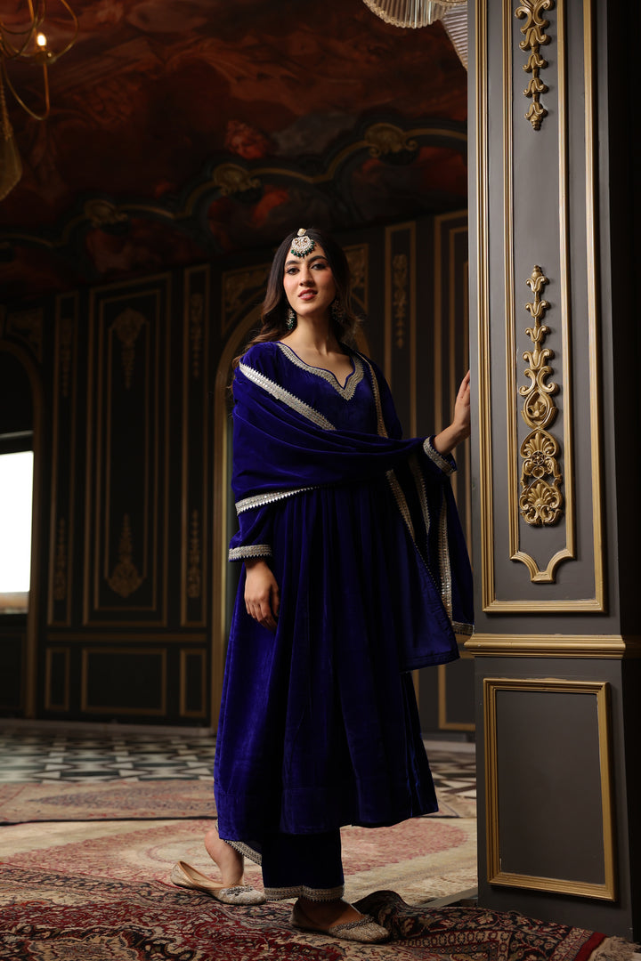 Royal Blue Anarkali Velvet Set