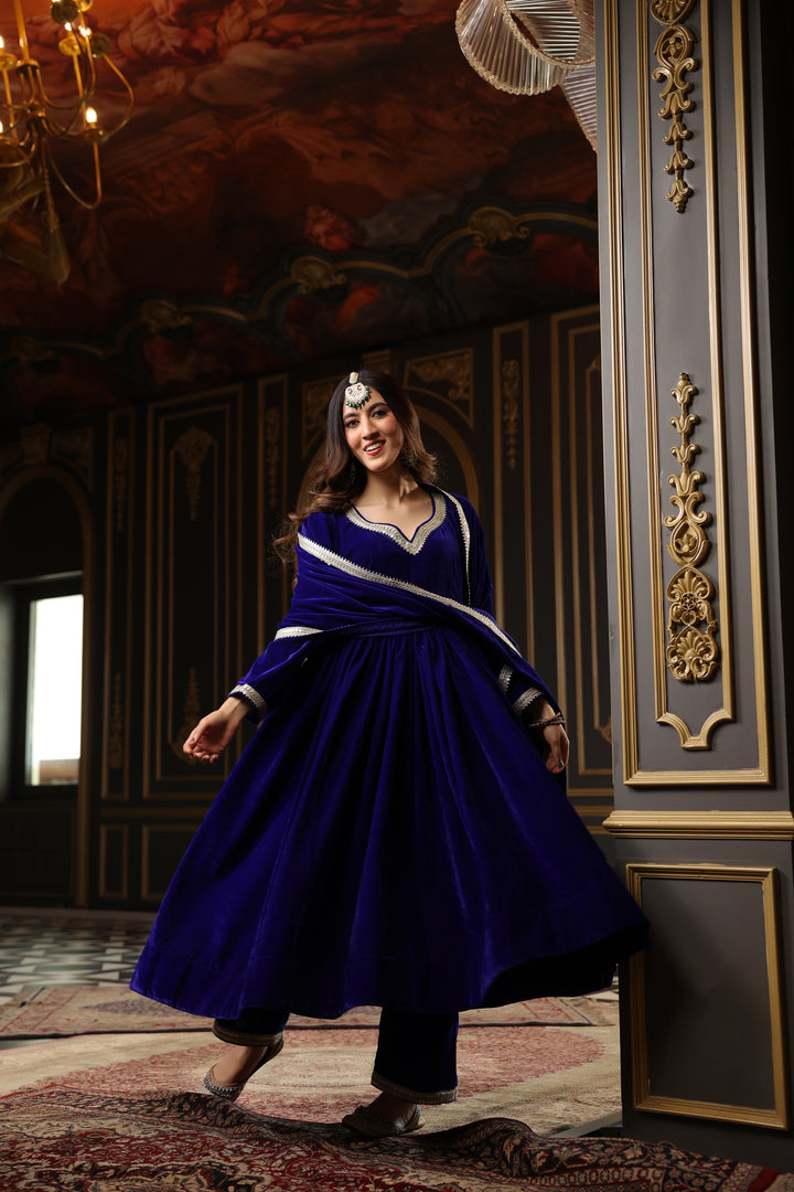 Royal Blue Anarkali Velvet Set