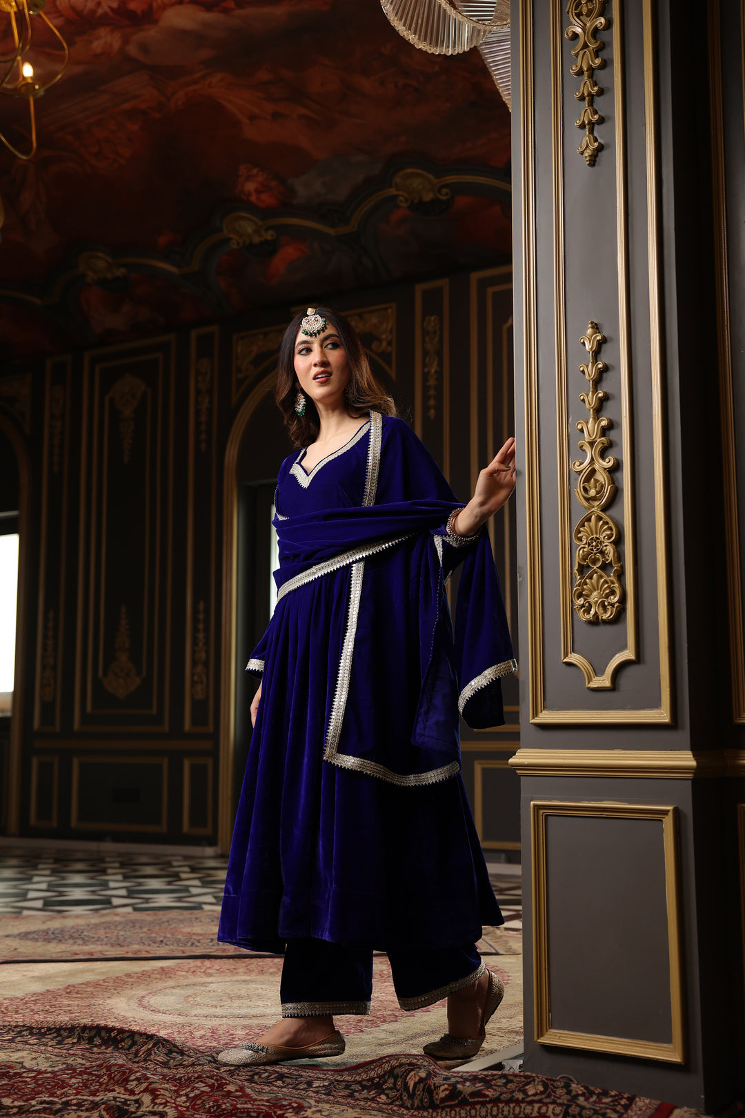 Royal Blue Anarkali Velvet Suit Set DIMPLE DESIGN STUDIO Royal Blue Anarkali Velvet Suit Set DIMPLE DESIGN STUDIO